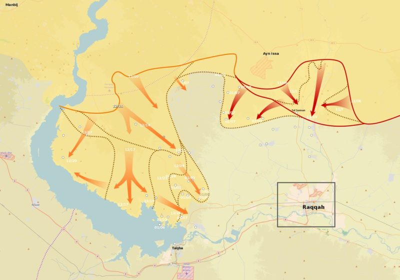 Offensiva Sdf verso Raqqa al 7 gennaio 2016 (immagine MrPenguin20/Wikimedia Commons)