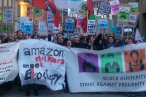 Lavoratori Amazon a Blockupy Frankfurt (foto da fb Connessioni Precarie)