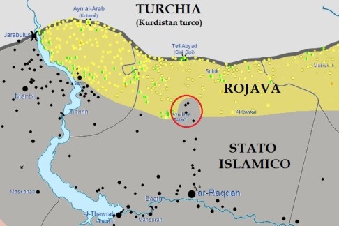 Avanzata curda verso Raqqa, fine giugno 2015 (mappa da  Wikimedia Commons, di Splesh531)