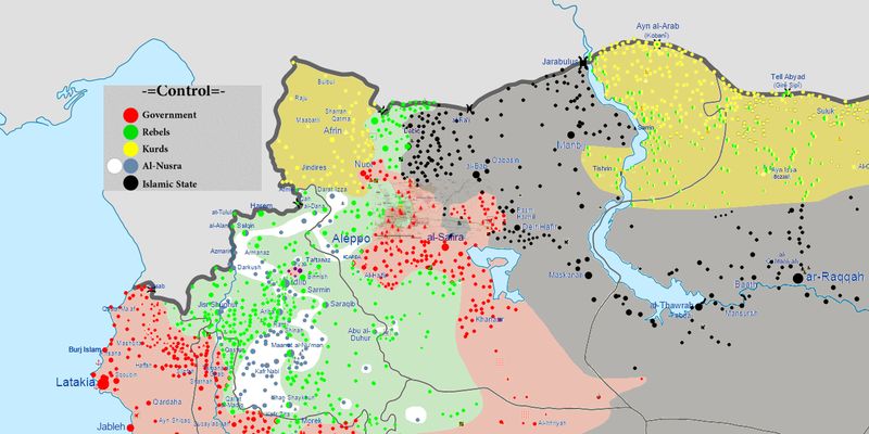 Siria nord-occidentale, situazione al 13 febbraio 2016